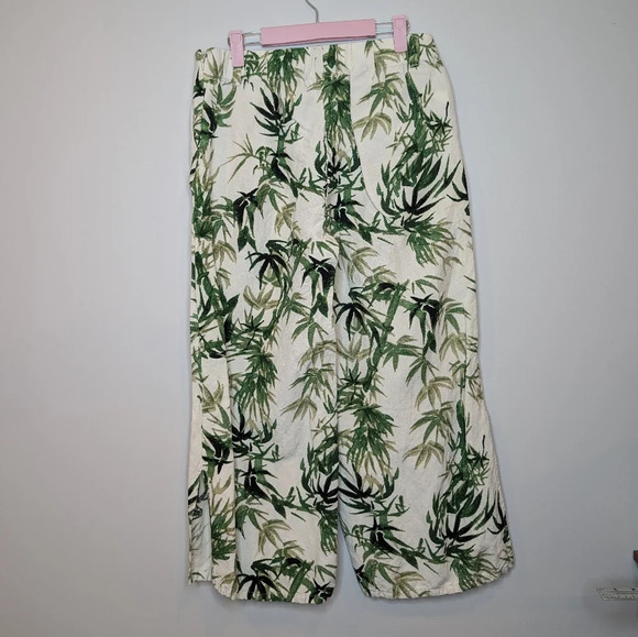 J Jill Cream Tropical Leaf Plant Patterned Linen Blend  Wide Leg Pants Women S - Picture 2 of 11